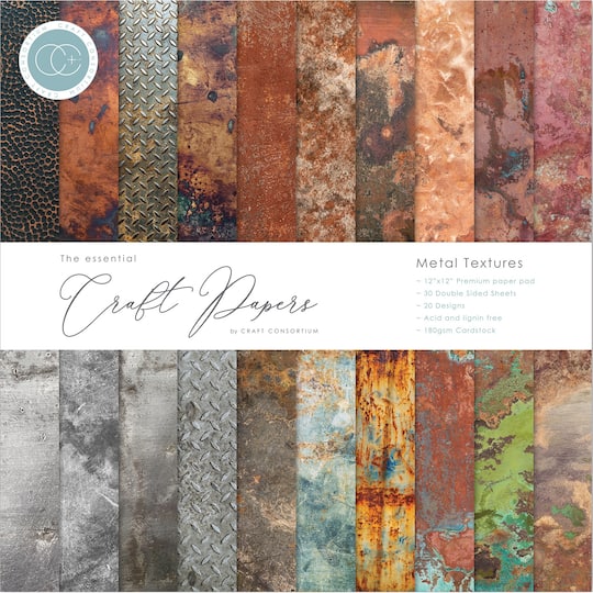 Craft Consortium Metal Textures Double-Sided Paper Pad, 12&#x22; x 12&#x22;